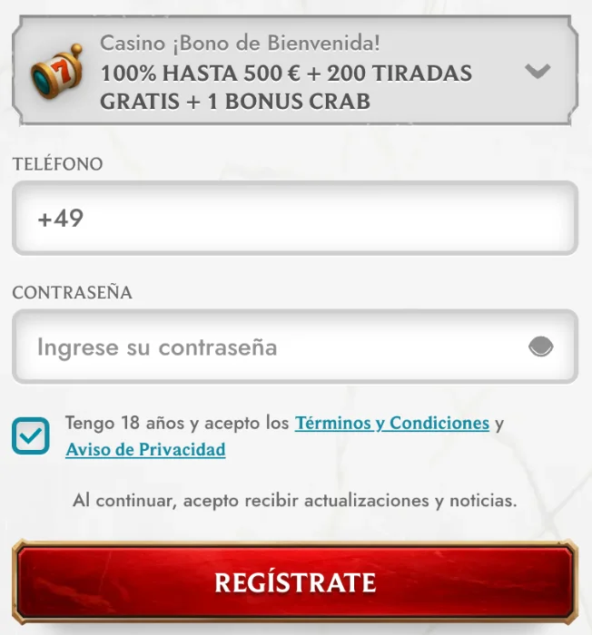 Formulario de registro rápido y creación de cuenta en MyEmpire Casino